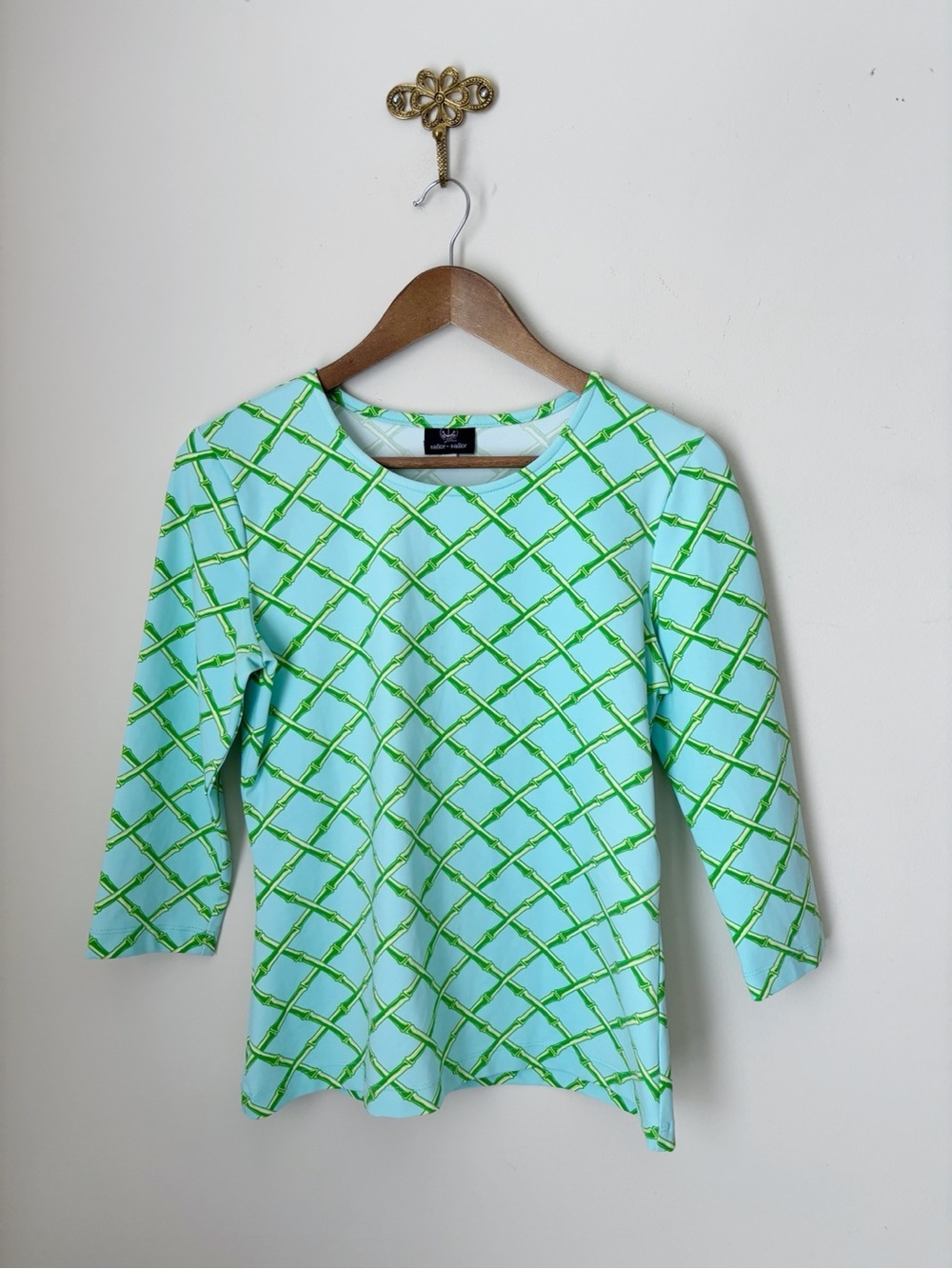 Sailor Sailor Bamboo Trellis Print Crew Neck Top Small Preppy Resortwear